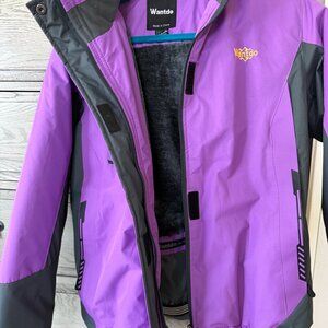 NWT Women’s Wantdo Lined Purple Poly Waterproof Detachable Hood Ski Jacket Small